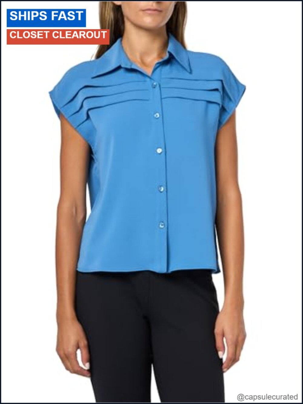 Georgette Collared Button Front Cap Sleeve Blouse